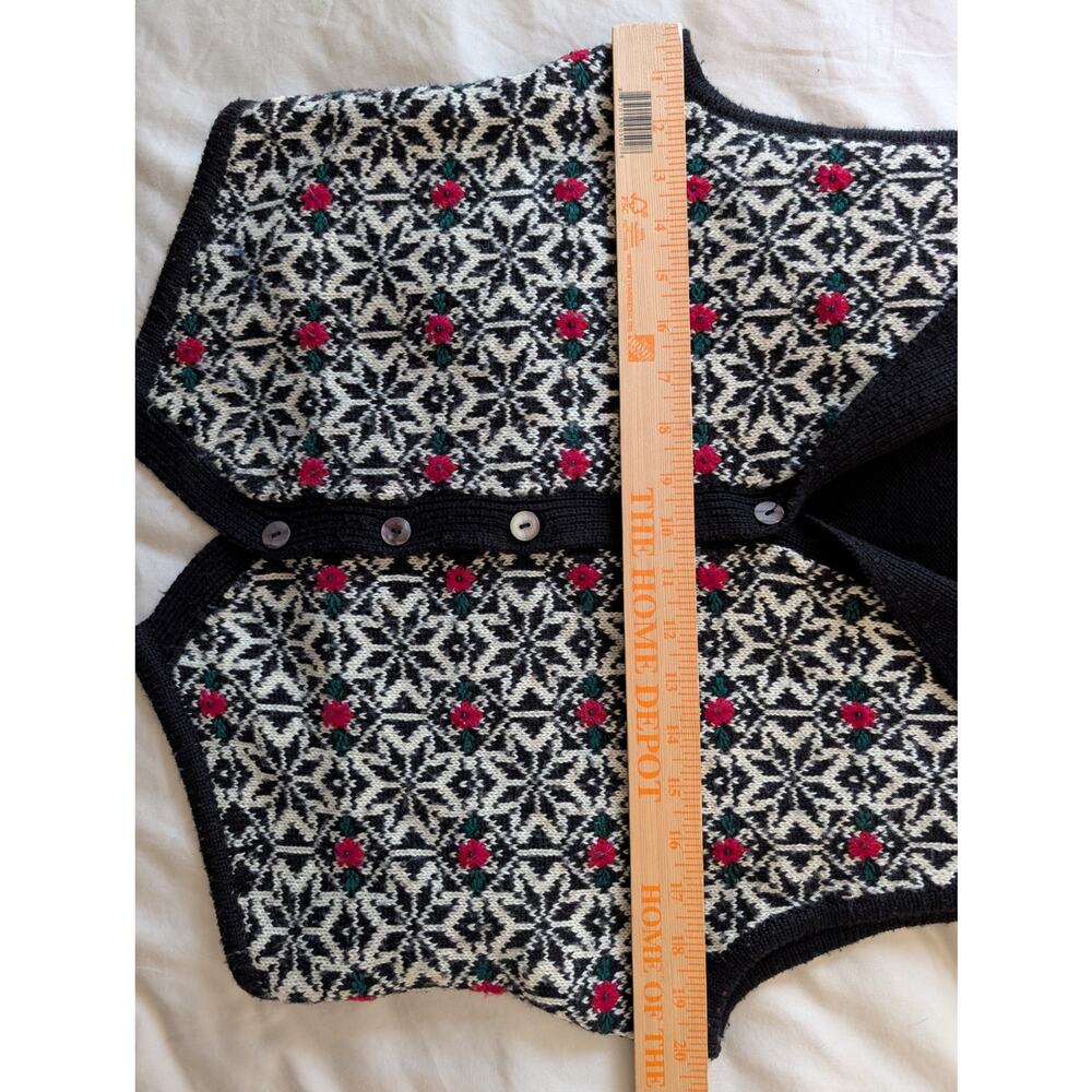 Vintage 90s Talbots Petites Wool Blend Floral Nordic Fair Isle Vest PL - Picture 5 of 9